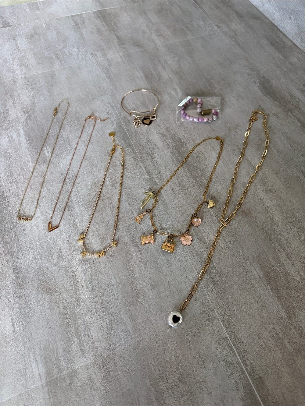Gold-Tone Heart Charm Necklace and Mix of Women's Jewelry- cleaning cloth
